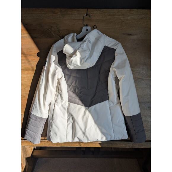Lole Jacket Women Small White Gray Quilted Thermore Insulated Hooded Full Zipper - Picture 2 of 4